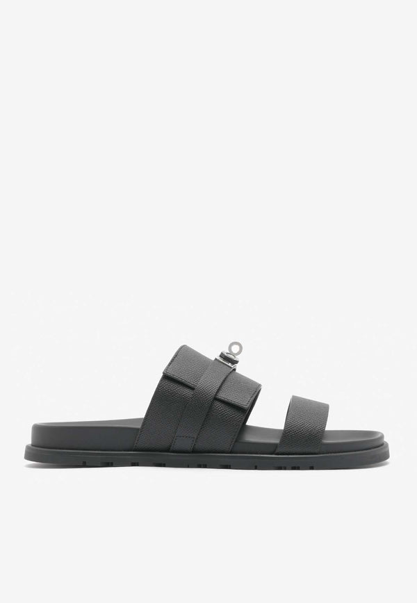 Hermès Jackson Sandals in Black Epsom with Palladium Kelly Buckle