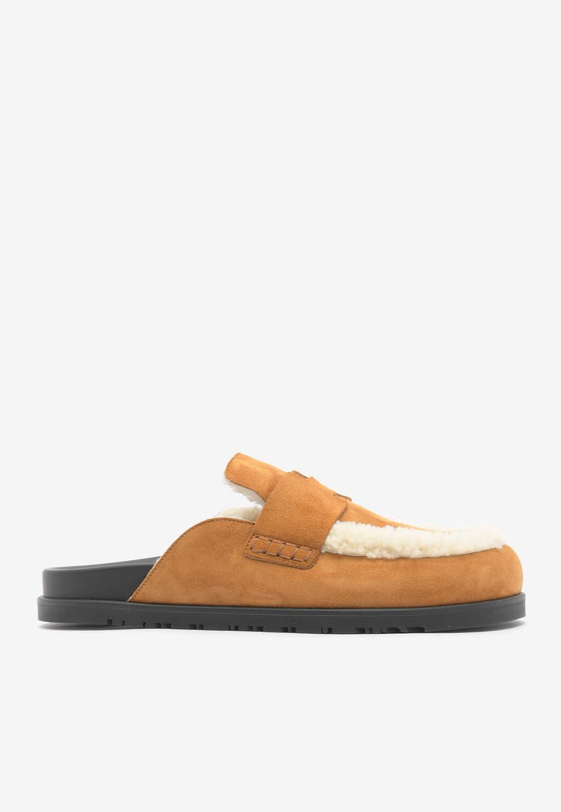 Hermès Go Mules in Naturel Suede and Ecru Shearling