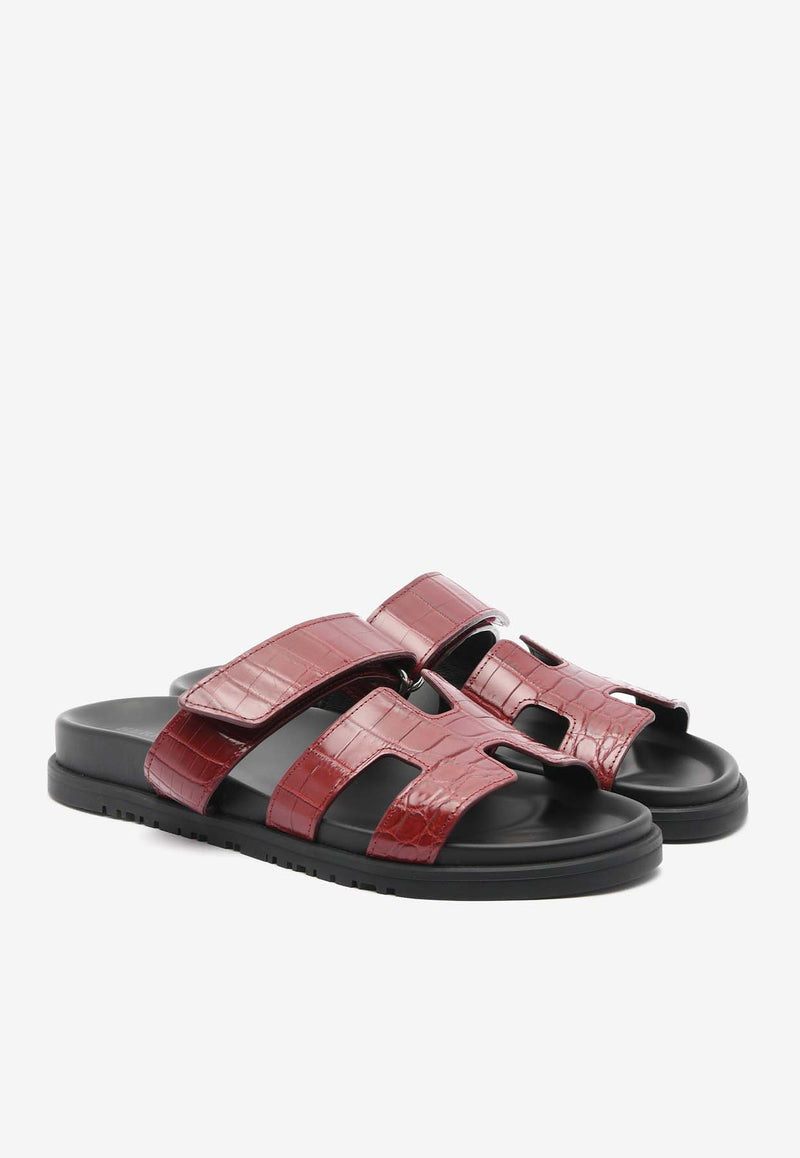 Hermès Chypre Sandals in Rouge Vif Shiny Nilo Crocodile