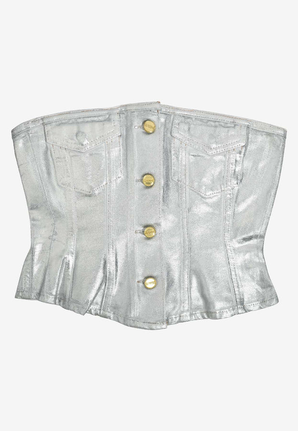 Foil Corsage Strapless Denim Top