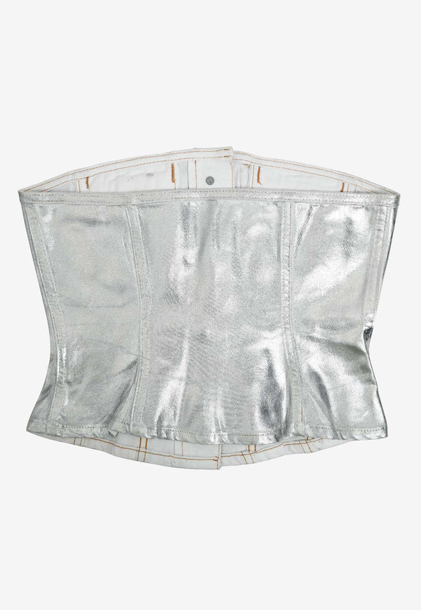 Foil Corsage Strapless Denim Top