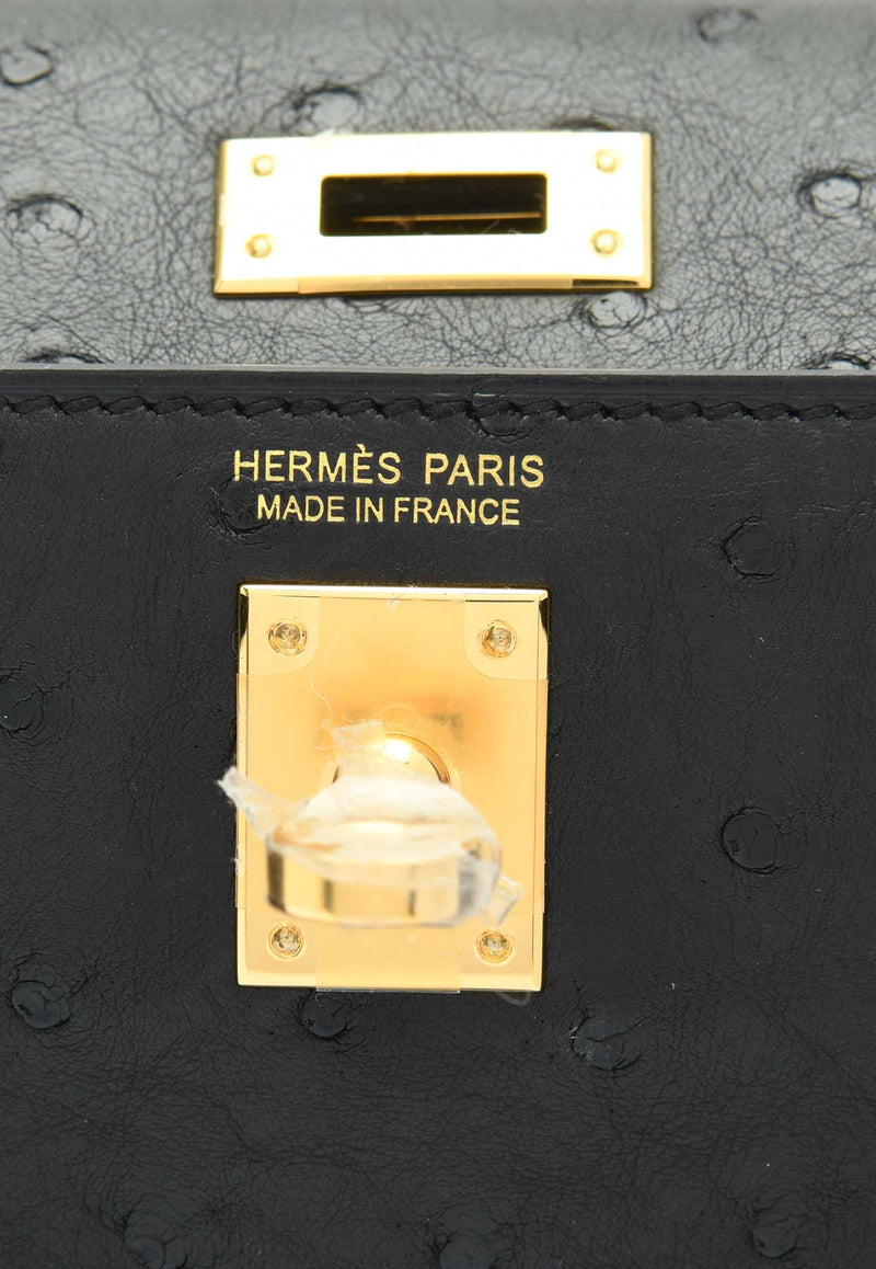 Hermès Kelly Danse in Black Ostrich Leather with Gold Hardware