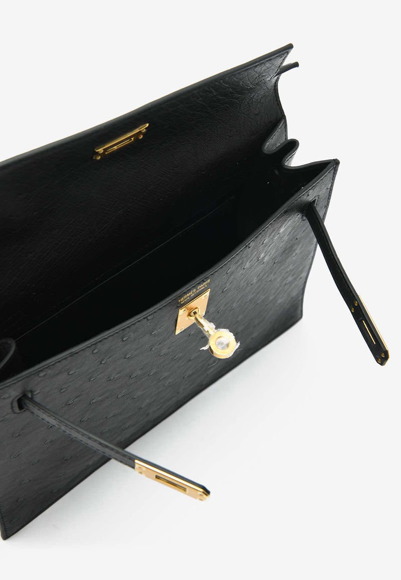 Hermès Kelly Danse in Black Ostrich Leather with Gold Hardware