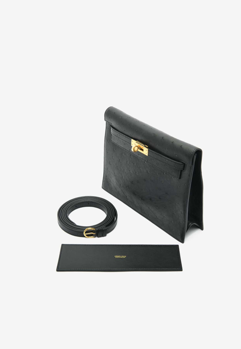 Hermès Kelly Danse in Black Ostrich Leather with Gold Hardware