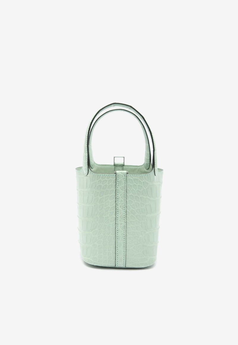 Hermès Micro Picotin Lock 14 in Vert d'Eau Matte Alligator with Palladium Hardware