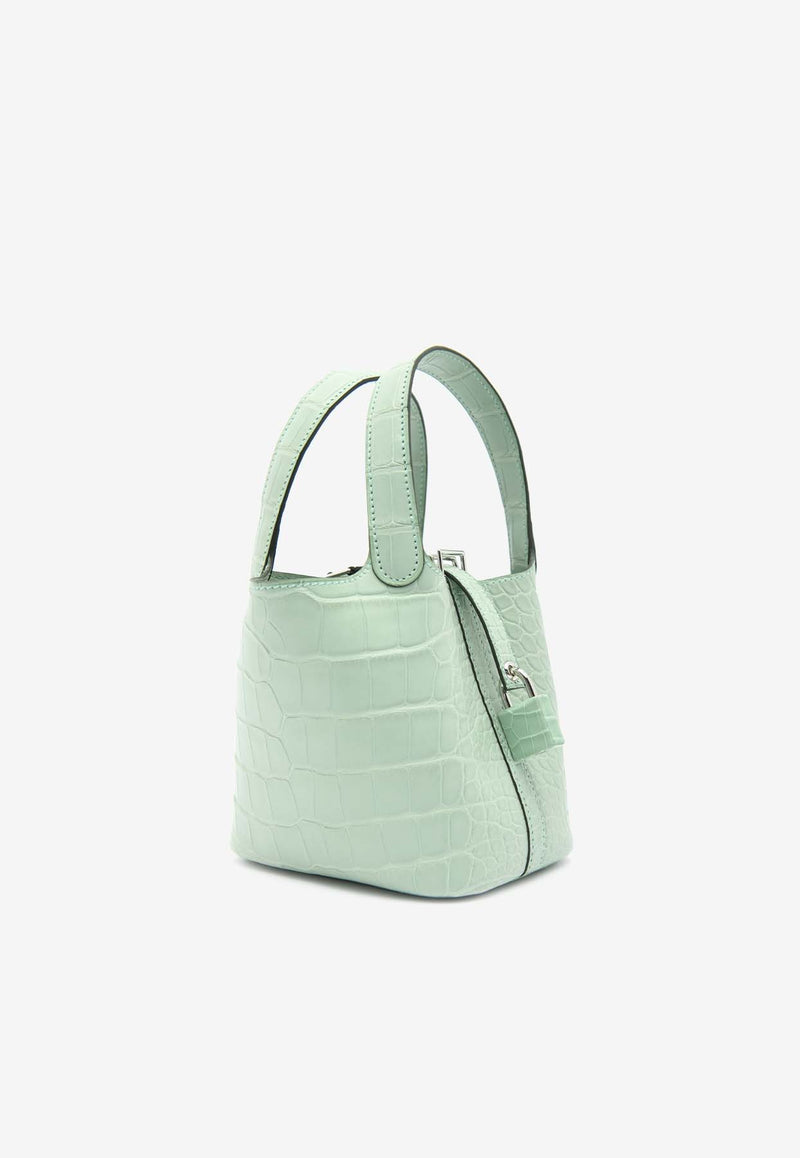 Hermès Micro Picotin Lock 14 in Vert d'Eau Matte Alligator with Palladium Hardware