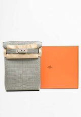 Hac A Dos PM Backpack in Gris Ciment Alligator Mississippiensis Leather with Palladium Hardware