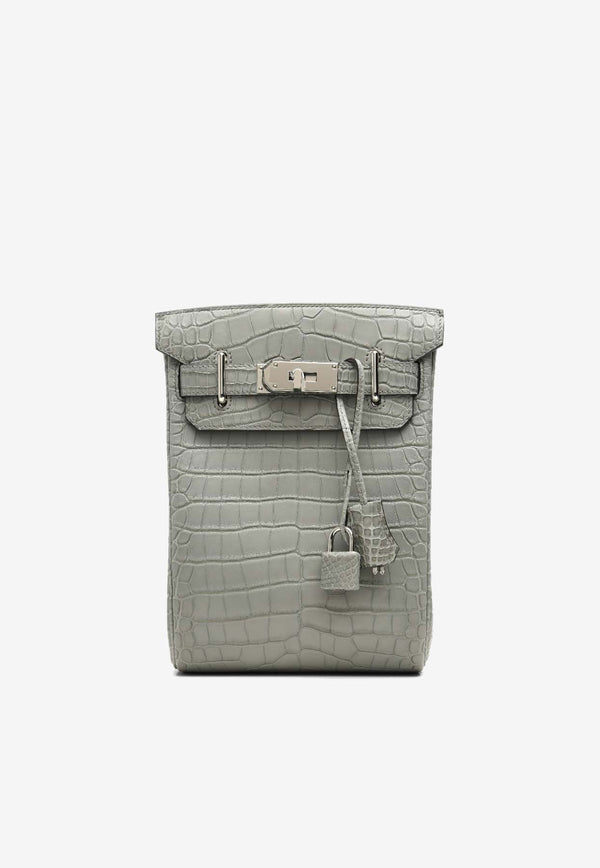 Hac A Dos PM Backpack in Gris Ciment Alligator Mississippiensis Leather with Palladium Hardware