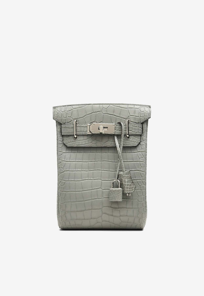 Hac A Dos PM Backpack in Gris Ciment Alligator Mississippiensis Leather with Palladium Hardware