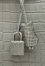 Hac A Dos PM Backpack in Gris Ciment Alligator Mississippiensis Leather with Palladium Hardware