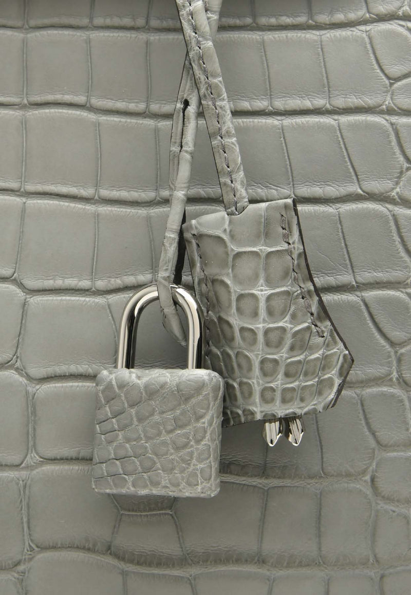 Hac A Dos PM Backpack in Gris Ciment Alligator Mississippiensis Leather with Palladium Hardware