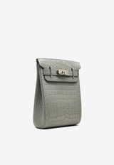 Hac A Dos PM Backpack in Gris Ciment Alligator Mississippiensis Leather with Palladium Hardware