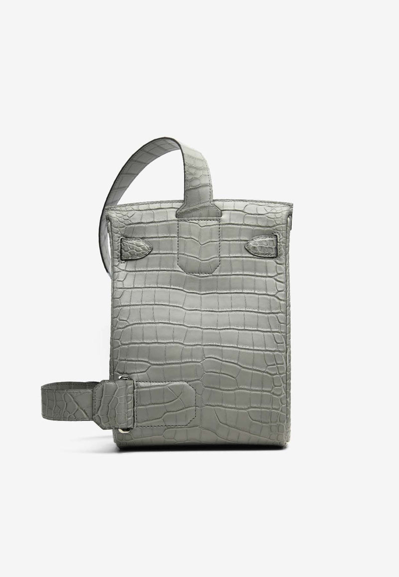 Hac A Dos PM Backpack in Gris Ciment Alligator Mississippiensis Leather with Palladium Hardware