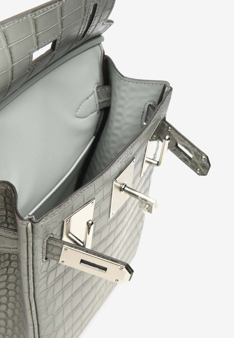 Hac A Dos PM Backpack in Gris Ciment Alligator Mississippiensis Leather with Palladium Hardware