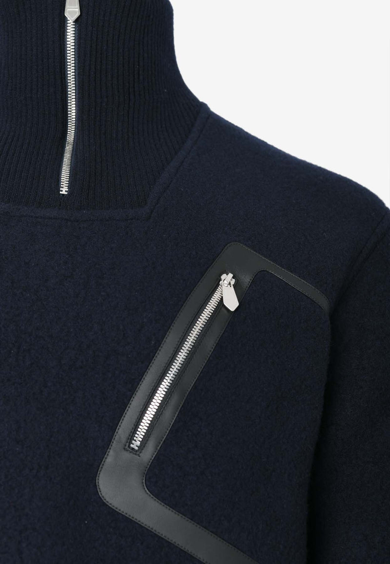 Zipped Sweater with Leather Details