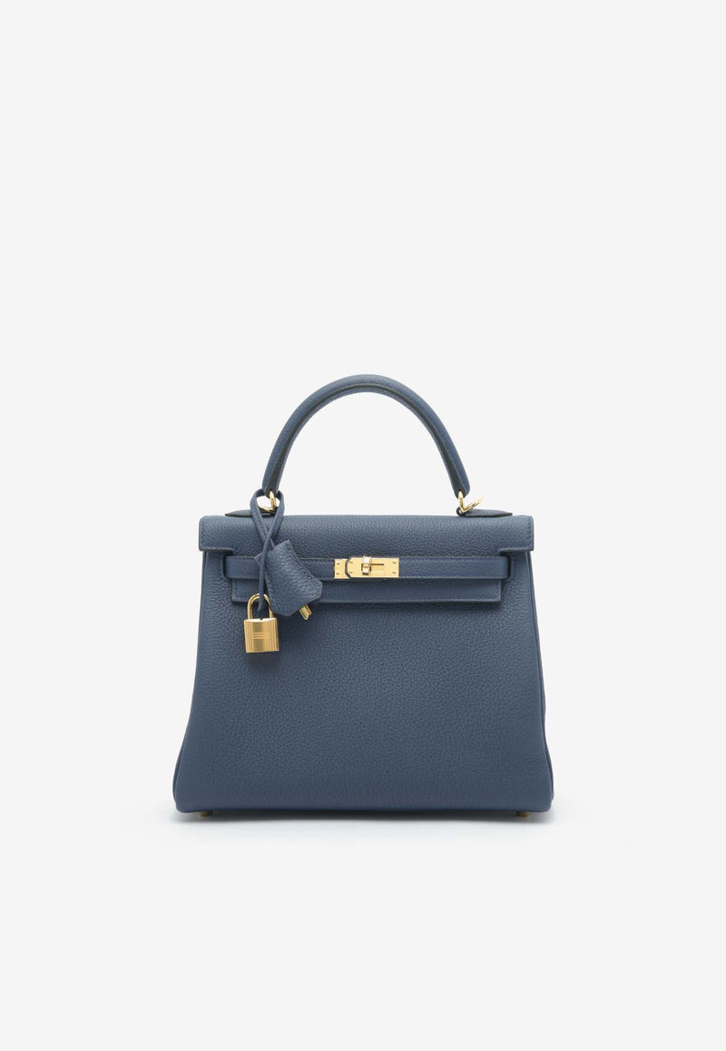 Hermès Kelly 25 Retourne in Bleu Navy Togo Leather with Gold Hardware