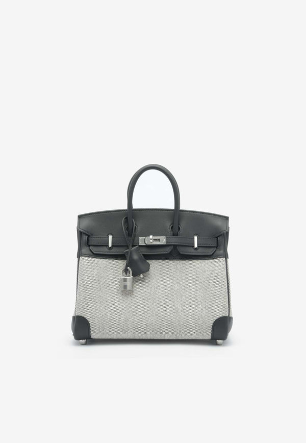 Hermès Birkin Quadrille 25 in Black Swift Leather and Ecru, Beige Toile with Palladium Hardware