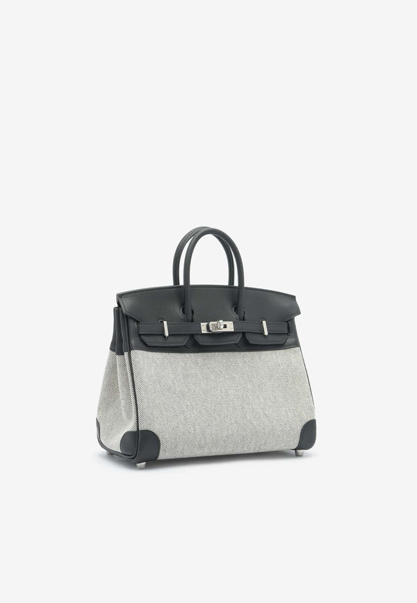 Hermès Birkin Quadrille 25 in Black Swift Leather and Ecru, Beige Toile with Palladium Hardware