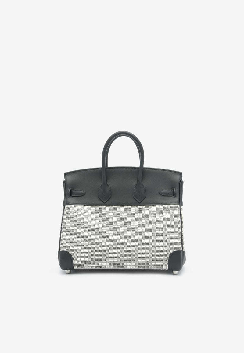 Hermès Birkin Quadrille 25 in Black Swift Leather and Ecru, Beige Toile with Palladium Hardware