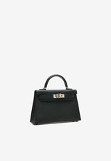 Mini Kelly II Sellier Top Handle Bag in Black Epsom with Palladium Hardware