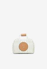 Small Woven Basket Leather Patch Tote Bag