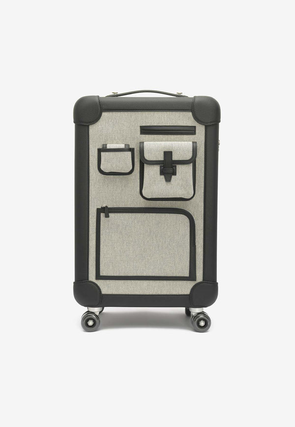 Hermès Rolling Mobility Suitcase Cabine Cargo 55 in Ecru, Black Toile and Black Regate