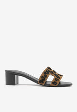 Hermès Oasis 50 Sandals in Leopard Print Tufted Suede Brun Fumé