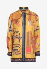 Hermès Lettres Equestres Print Silk Shirt Jaune Gingembre