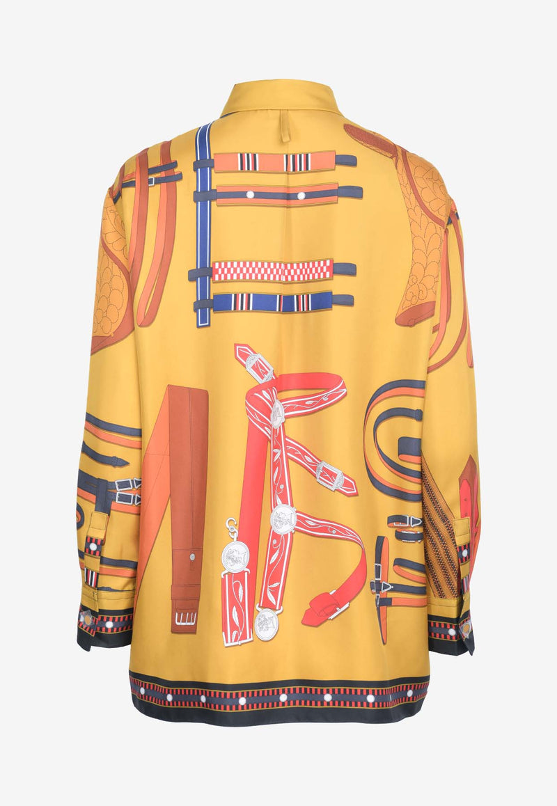 Hermès Lettres Equestres Print Silk Shirt Jaune Gingembre