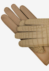 Nervures Droites Etoupe Matte Alligator and Lambskin Leather Gloves