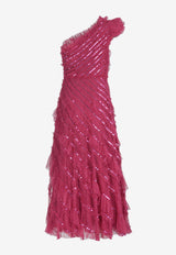 Needle & Thread Spiral Sequin Embellished One-Shoulder Gown DG-ON-08-RCR24-CERFUCHSIA