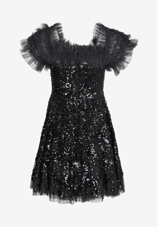 Needle & Thread Sequin Embellished Off-Shoulder Mini Dress DS-OS-24-RCR24-GRTBLACK