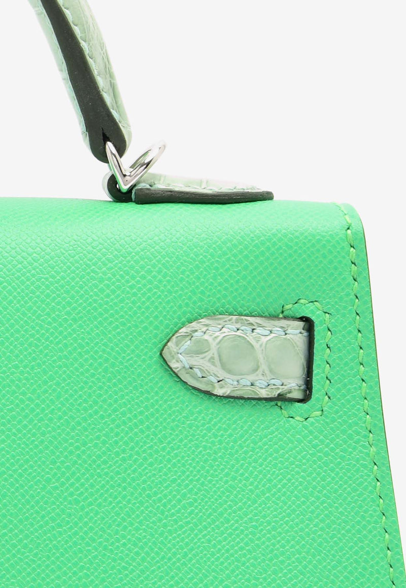 Hermès Mini Kelly 20 Sellier Touch in Vert Comics Madame and Vert d'Eau Matte Alligator with Palladium Hardware