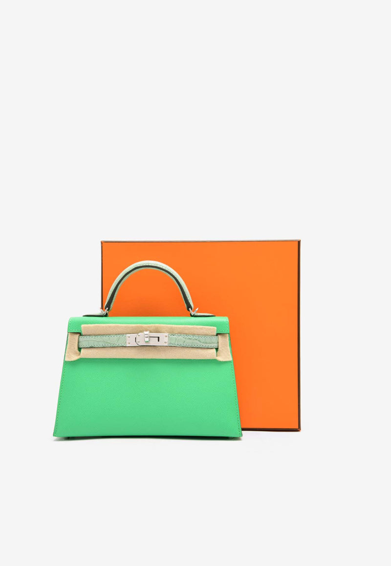 Hermès Mini Kelly 20 Sellier Touch in Vert Comics Madame and Vert d'Eau Matte Alligator with Palladium Hardware