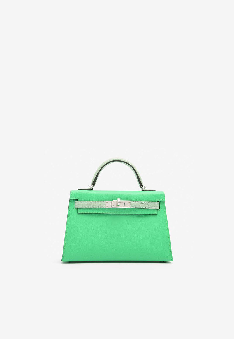 Hermès Mini Kelly 20 Sellier Touch in Vert Comics Madame and Vert d'Eau Matte Alligator with Palladium Hardware