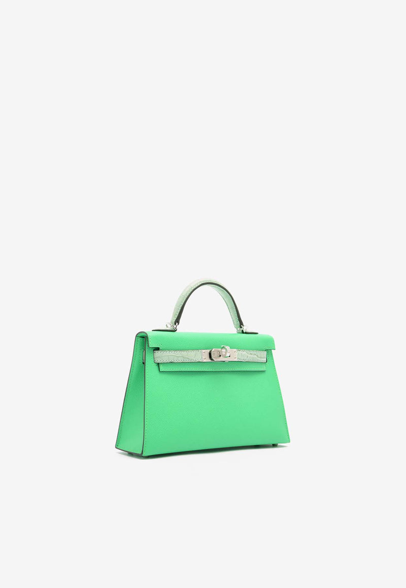 Hermès Mini Kelly 20 Sellier Touch in Vert Comics Madame and Vert d'Eau Matte Alligator with Palladium Hardware