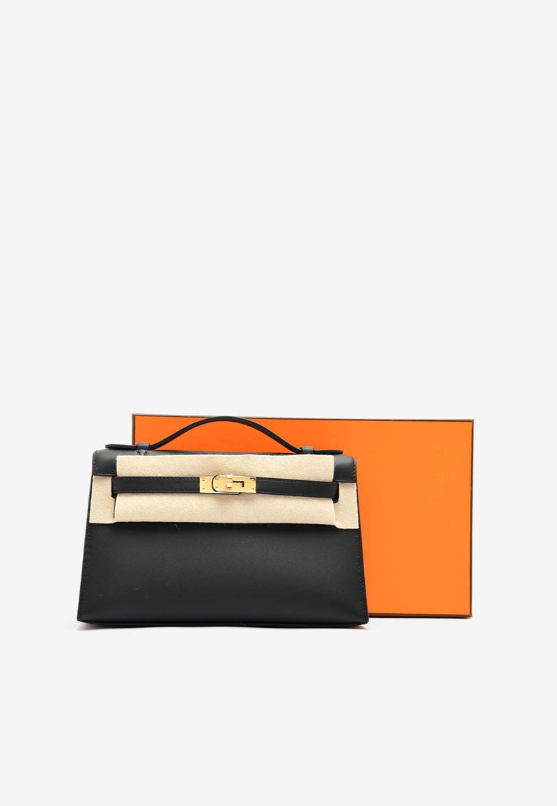 Hermès Kelly Pochette Clutch Bag in Black Swift Leather with Gold Hardware