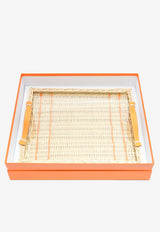 Hermès Oseraie Rectangular Tray PM in Wicker and Jaune d'Or Swift