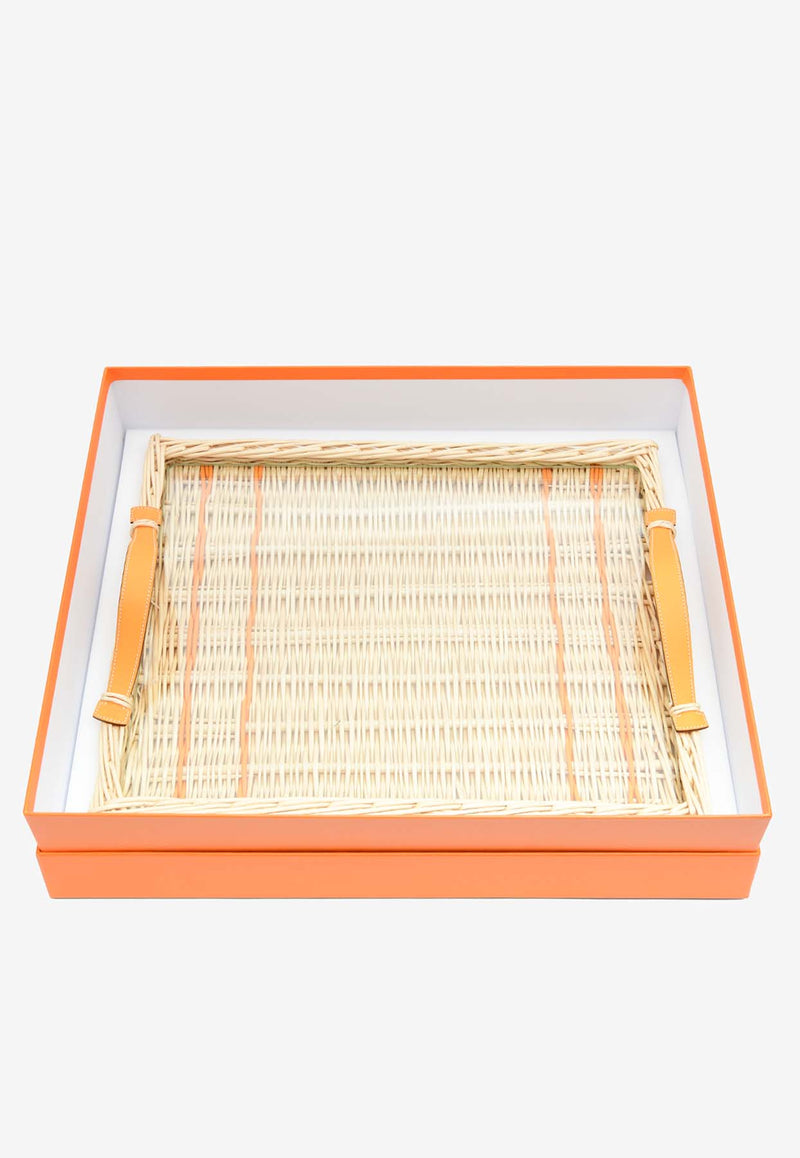 Hermès Oseraie Rectangular Tray PM in Wicker and Jaune d'Or Swift