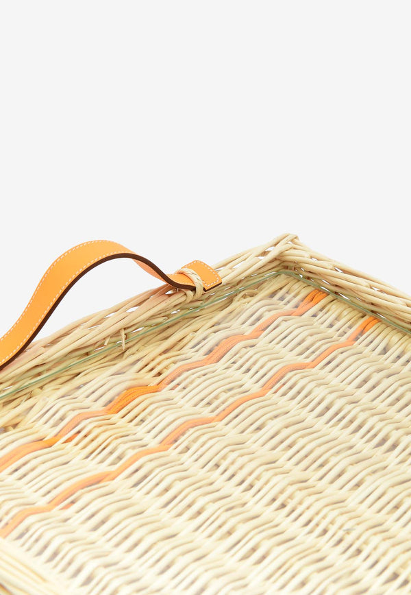 Hermès Oseraie Rectangular Tray PM in Wicker and Jaune d'Or Swift