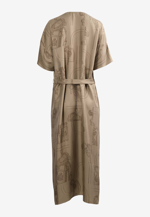 Hermès En Desordre Finesse Belted Silk Kaftan