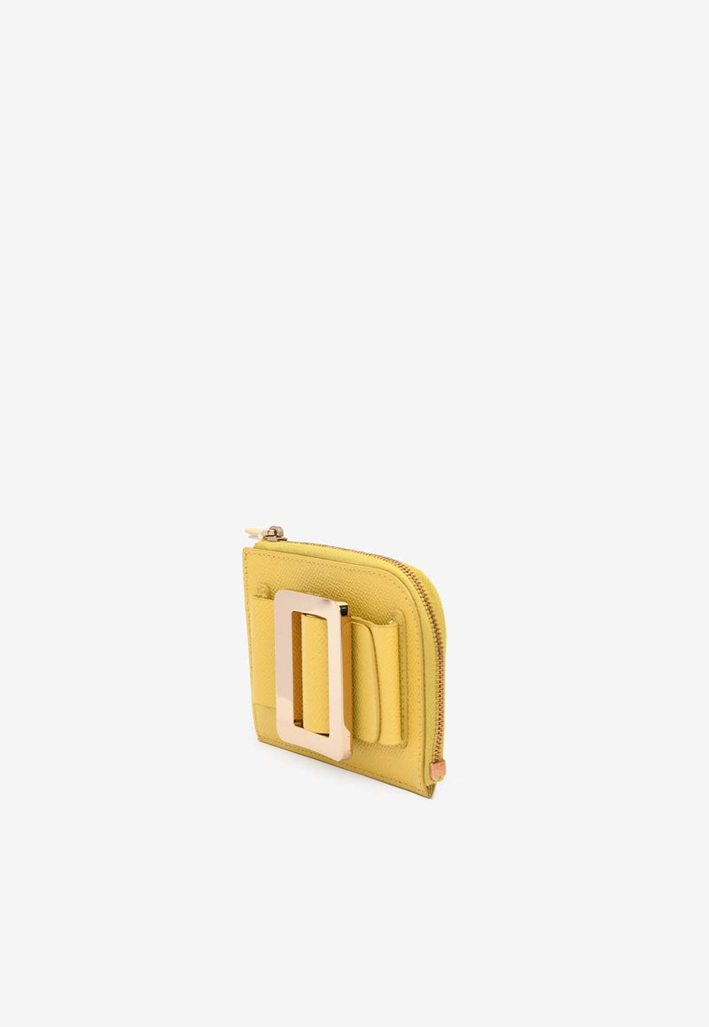 BOYY Buckle Zip Cardholder in Grained Leather Yellow CR24BCARDYELLOW
