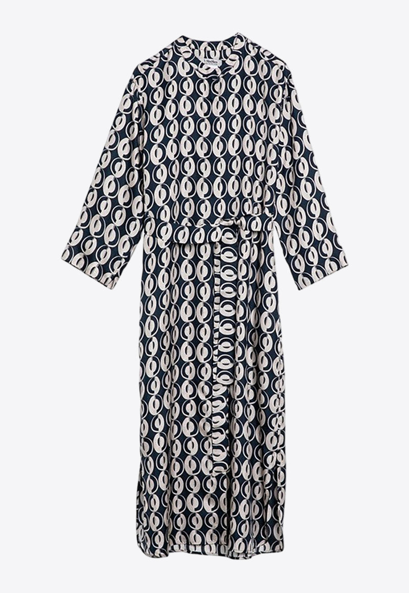 Max Mara Timeless Patterned Silk Midi Dress Blue TIMESILKSI/P_MAXT-004