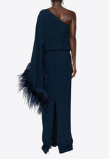 Taller Marmo Eternity One-Shoulder Feather-Trimmed Maxi Dress Navy TM_PA2524_651NAVY