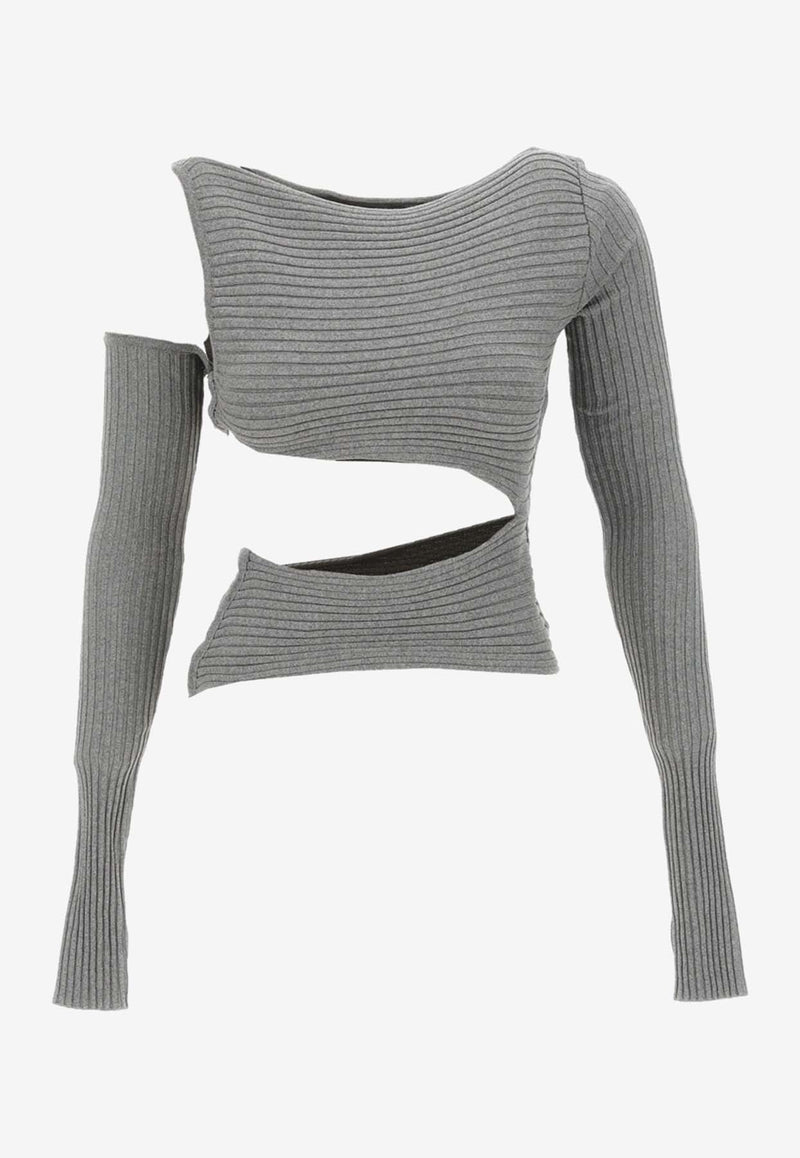 Andreadamo Cut-Outs Ribbed Knit Top Gray TO13770473_000_1780