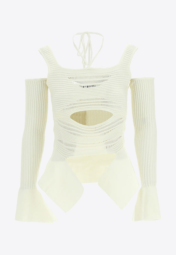 Andreadamo Ribbed Knit Cropped Top TO13947473_000_0474 Ivory