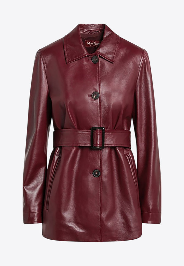 Max Mara Tolmin Belted Leather Jacket Burgundy TOLMINLE/R_MAXMS-001