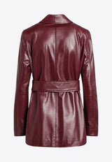 Max Mara Tolmin Belted Leather Jacket Burgundy TOLMINLE/R_MAXMS-001