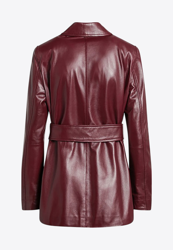 Max Mara Tolmin Belted Leather Jacket Burgundy TOLMINLE/R_MAXMS-001