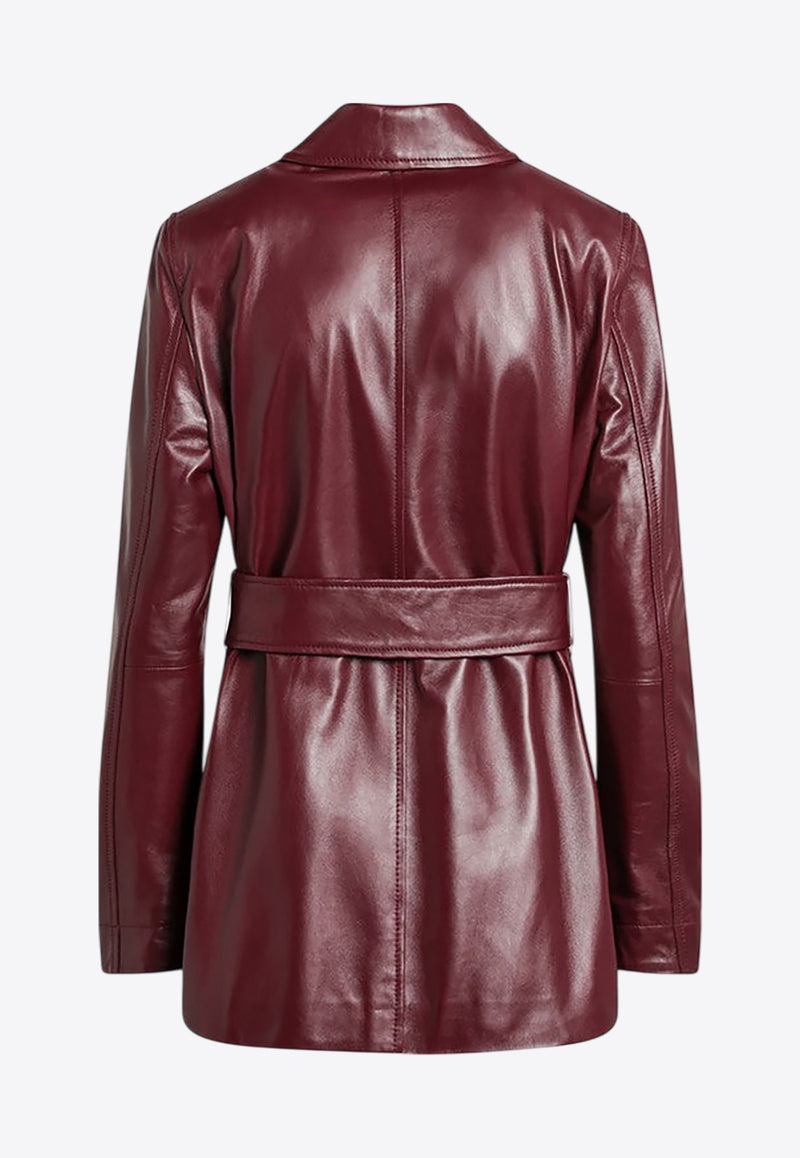 Max Mara Tolmin Belted Leather Jacket Burgundy TOLMINLE/R_MAXMS-001